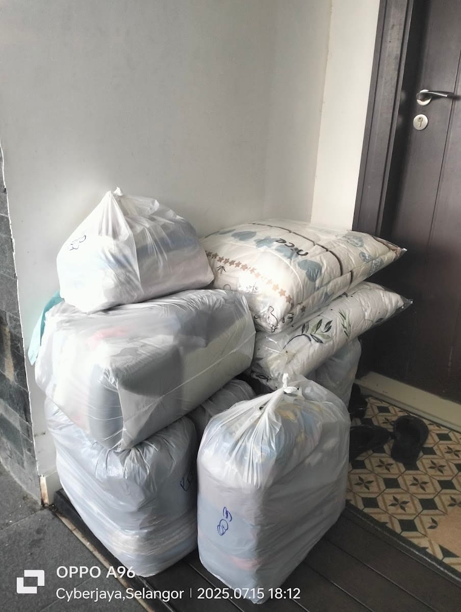Freshly cleaned laundry wrapped and ready for delivery